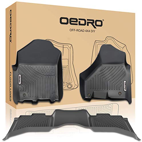 Product Cover oEdRo Floor Mats Compatible for 2019 Dodge Ram 1500 Classic Crew Cab, 2012-2018 Dodge Ram 1500/2500/3500 Crew Cab, Unique Black TPE All-Weather Guard Includes 1st and 2nd Row: Full Set Liners