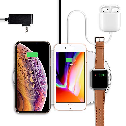 Product Cover Wuloo Wireless Charger, Fast Wireless Charger Stand Multiple Function Compatible with iPhone 11/ Xs MAX/XR/XS/X/8/8 Plus, Wireless Charging Pad Compatible with iWatch Series 3,2,1 & Nike (Silver)