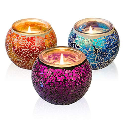 Product Cover WALTSOM Scented Candles Set, Handmade Mosaic Design 3 x 5.0Oz Natural Soy Wax Candles, Lavender Travel Candle for Halloween, Christmas Candles Gift, Home Decoration 3 Pack
