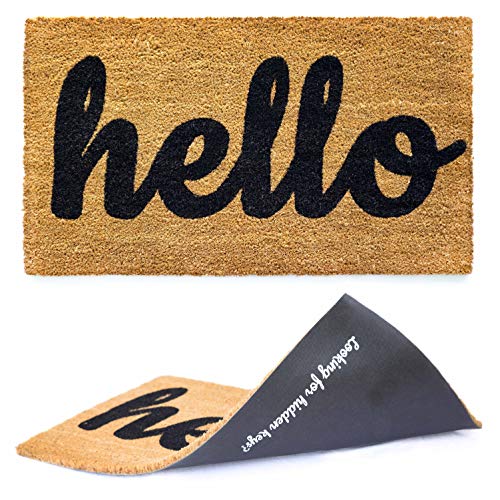 Product Cover Welcome mat | Hello Door mat for Front Door | Entryway Outdoor Floor mat | Cursive Hello mat with Fun 