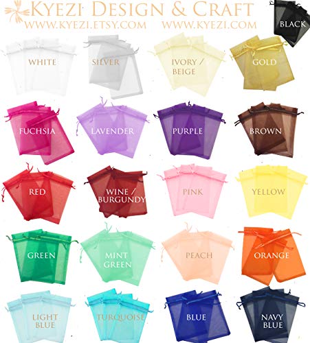 Product Cover 200 Pcs Mixed Colors (Chosen by Random) 3x4 Sheer Drawstring Organza Bags Jewelry Pouches Wedding Party Favor Gift Bags Gift Bags Candy Bags [Kyezi Design and Craft]