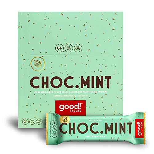 Product Cover good! Snacks Vegan Chocolate Mint Protein Bar | Gluten-Free, Plant Based, Low Sugar, Kosher, Soy Free, Non GMO | 15g Protein (12 Bars)...