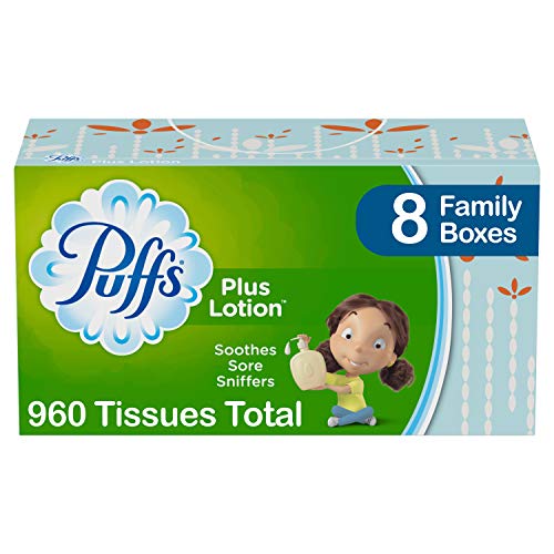 Product Cover Puffs Plus Lotion Facial Tissues, 8 Family Boxes, 120 Tissues per Box (960 Tissues Total)