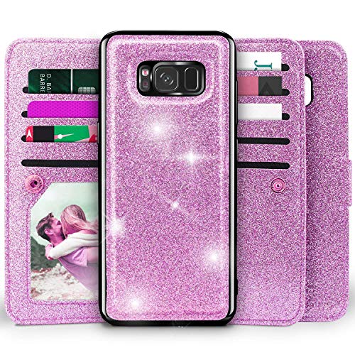 Product Cover Galaxy S8 Plus Wallet Case, Miss Arts Detachable Magnetic Slim Case with Car Mount Holder, 9 Card/Cash Slots, Magnet Clip, Wrist Strap, PU Leather Cover for Samsung Galaxy S8 Plus -Purple