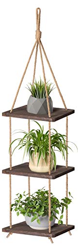 Product Cover Mkono Wood Hanging Planter Shelf Plant Hanger 3 Tier Decorative Flower Pot Rack with Jute Rope Home Decor