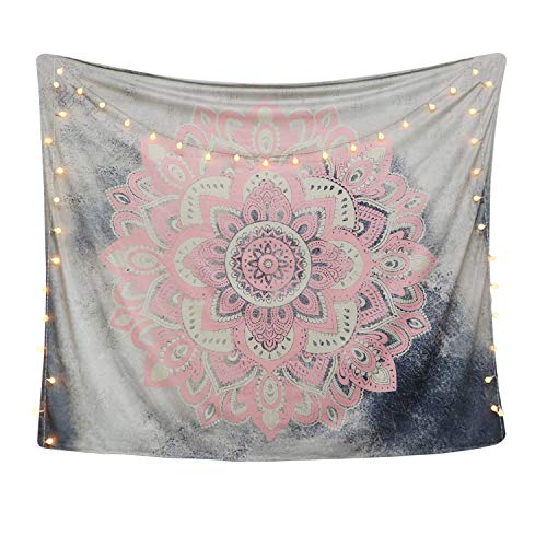 Product Cover LAVAY Tapestry Mandala Wall Hanging Decor Pink Gray Indian Hippie Bohemian Flower Gypsy Decoration Beach Blanket Dorm Room Bed Sheets (Pink Flower, L: 80