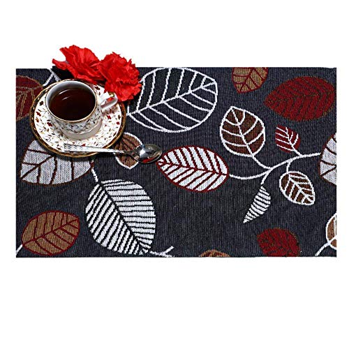 Product Cover MyMadison Home Tropical Teal Leaves Placemats, 100% Cotton Designer Jacquard Collection, Machine Washable, Everyday Use for Dinner Table (13 X 18 Inch) (Graphite) (Set of 4)