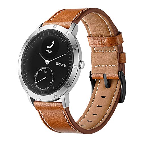 Product Cover LeafBoat Compatible with Withings/Nokia Steel HR Sport Smartwatch (40mm) Band, Geniune Leather Replacement Strap Compatible Withings/Nokia Steel HR Sport Smartwatch (40mm) (Brown)