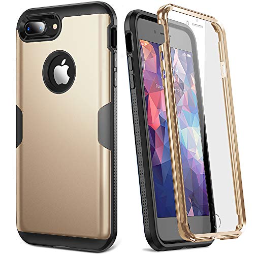 Product Cover YOUMAKER Case for iPhone 8 Plus & iPhone 7 Plus, Full Body Rugged with Built-in Screen Protector Heavy Duty Protection Slim Fit Shockproof Cover for Apple iPhone 8 Plus (2017) 5.5 Inch - Gold