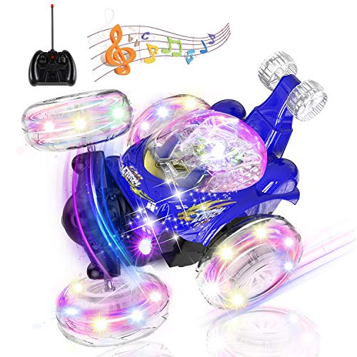Product Cover UTTORA Remote Control Car, RC Stunt Car Invincible Tornado Twister Remote Control Rechargeable Vehicle with Colorful Lights & Music Switch for Kids (Blue)