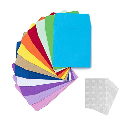 Product Cover 120 Pieces Non-Adhesive Library Card Pockets Small Envelopes with 120 Pieces Adhesive Double Sided Glue Points for School, Library, Office Task Trackers and Gift Tag (Pocket Envelopes)