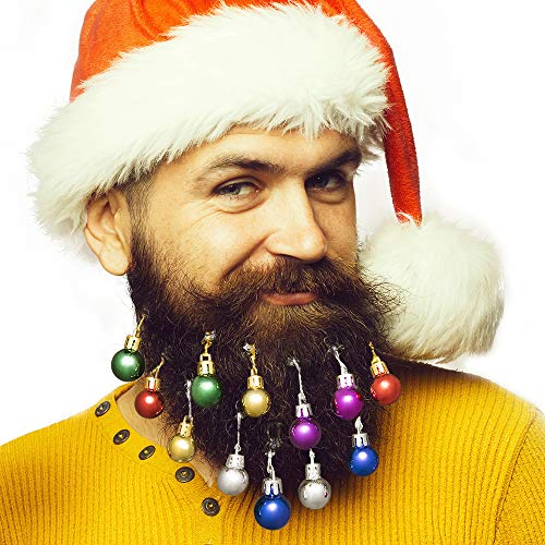 Product Cover Anjou Beard Ornaments, Beard Baubles, 12pcs Colorful Christmas Facial Hair Baubles in The Holiday Spirit, Red, Green, Blue, Purple, Gold and Silver, Easy Attach Mini Mustache, Gift for Men