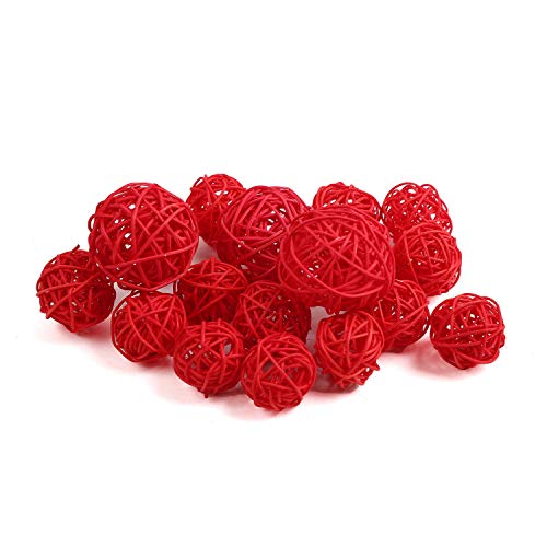 Product Cover Qingbei Rina Wicker Rattan Balls Bag, Garden, Wedding, Party Decorative Crafts, House Ornaments, Vase Fillers Decorative Orbs Natural Spheres Christmas Tree. Set of 18. (red)