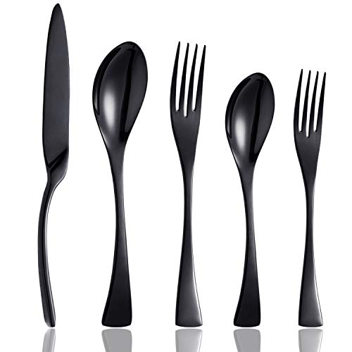 Product Cover Culterman 20 Piece Flatware Silverware Cutlery Sets, unique modern look, Home & Kitchen Stainless Steel Dinnerware/Tableware/Utensils Sets For 4, Include Knives/Forks/Spoons, Dishwasher Safe (Black,4)