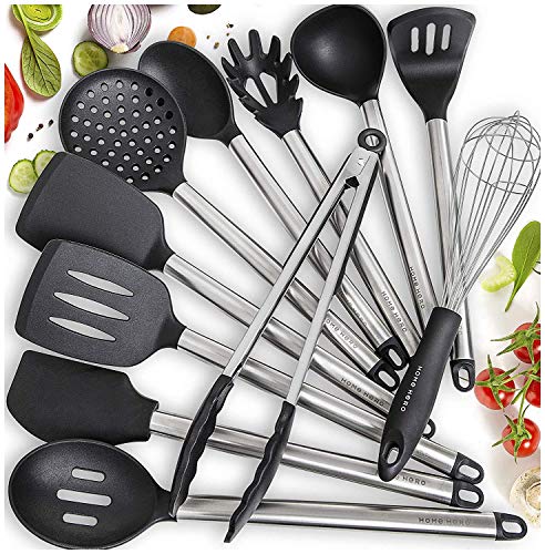 Product Cover Home Hero 11 Silicone Cooking Utensils Kitchen Utensil Set - Stainless Steel Silicone Kitchen Utensils Set - Silicone Utensil Set Spatula Set - Silicone Utensils Cooking Utensil Set Salad Tongs