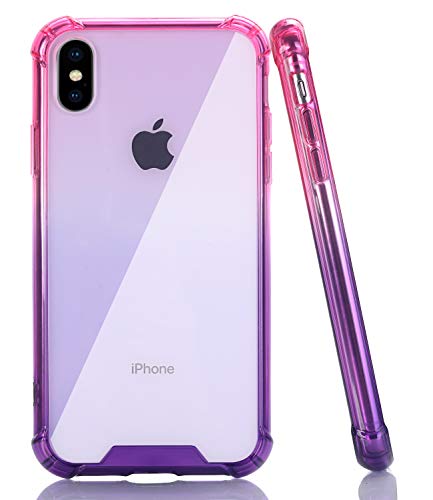 Product Cover BAISRKE iPhone X Case, Shock-Absorption TPU Soft Edge Bumper Anti-Scratch Rigid Slim Protective Cases Hard Plastic Back Cover for iPhone X iPhone Xs [5.8 inch] - Pink Purple Gradient