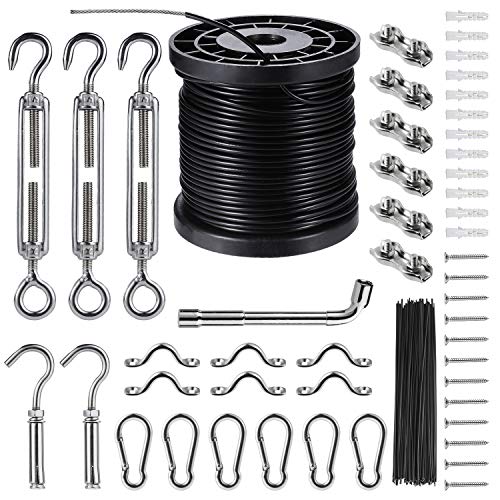 Product Cover String Lights Hanging Kit,Globe String Lights Suspension Kit,Outdoor Light Guide Wire,Includ 164 FT Nylon-Coated Stainless Steel Wire Rope Cable,Turnbuckle and Hooks,Enough Accessories,Use Manual