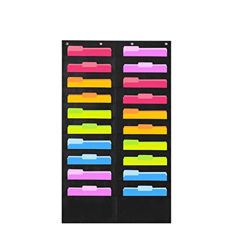 Product Cover Heavy Duty Storage Pocket Chart with 20 Pocket, Hanging Wall File Organizer by Hippo Creation - Organize Your Assignments, Files, Scrapbook Papers & More (Black)