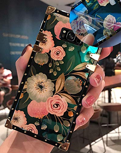 Product Cover KAPADSON for Samsung S9 Newest Retro Blue Ray Rose Flower Glitter Skin Design TPU+ PU Leather Gold Square Corner Back Case with Holder - Flowers