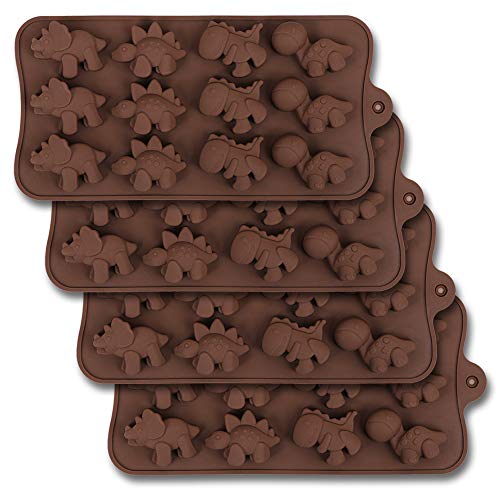 Product Cover homEdge 12-Cavity Dinosaur Chocolate Mold, Set of 4PCS Non Stick Food Grade Silicone Dinosaur Mold for Candy Chocolate Jelly, Ice Cube