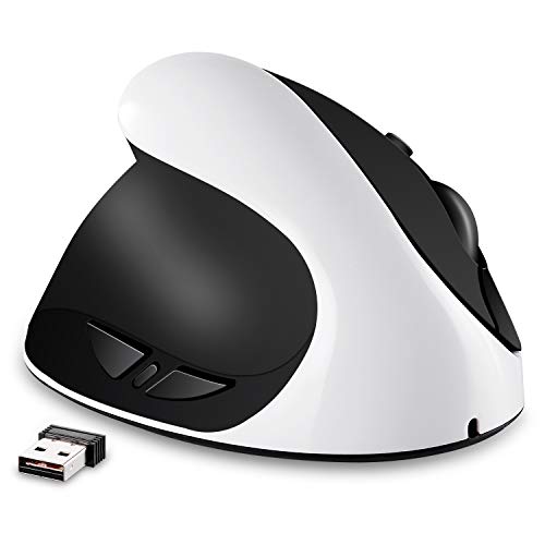 Product Cover Left-Handed Mouse, AURTEC Rechargeable 2.4G Wireless Ergonomic Vertical Mice with USB Receiver, 6 Buttons and 3 Adjustable DPI 800/1200/1600 for Left Hand, White
