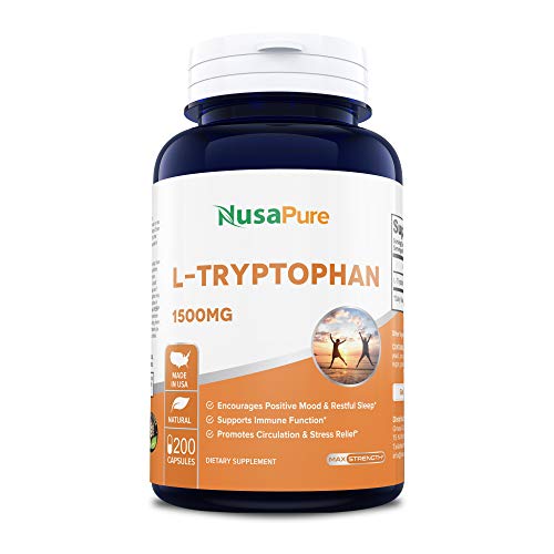 Product Cover L-Tryptophan 1500mg 200caps (Non-GMO & Gluten Free) Natural Sleep Aid Supplement to Encourage Relaxation, Combat Stress - 500mg per Capsule