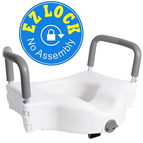 Product Cover Vaunn Medical Elevated Raised Toilet Seat & Commode Booster Seat Riser with Removable Padded Grab bar Handles & Locking Mechanism