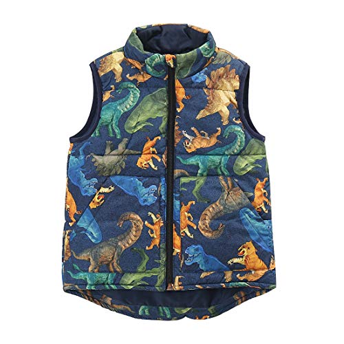 Product Cover MOMOLAND Little Boys Front Zip Dinosaur Sleeveless Warm Padded Vest, Outerwear