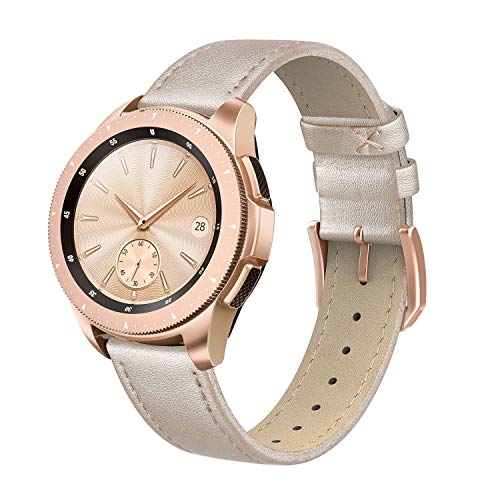 Product Cover SWEES Genuine Leather Band Compatible for Galaxy Watch 42mm & Gear S2 Classic & Gear Sport, 20mm Thin Learther Bands with Quick Release for Galaxy Watch Active 2 Smart Watch 2019 Women Men, Champagne