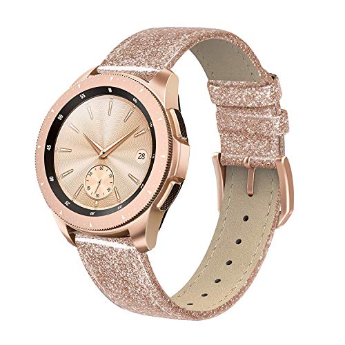 Product Cover SWEES Genuine Leather Band Compatible for Galaxy Watch 42mm & Gear S2 Classic & Gear Sport, 20mm Learther Bands with Quick Release for Galaxy Watch Active 2 Smart Watch 2019 Women, Glitter Rose Gold