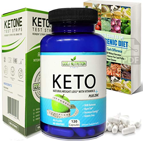 Product Cover Best Keto Diet Pills 120 Capsules with Ketone Test Strips- and Colorful EGuide Helps Burn Fat and Suppress Appetite That Works Fast Women and Men