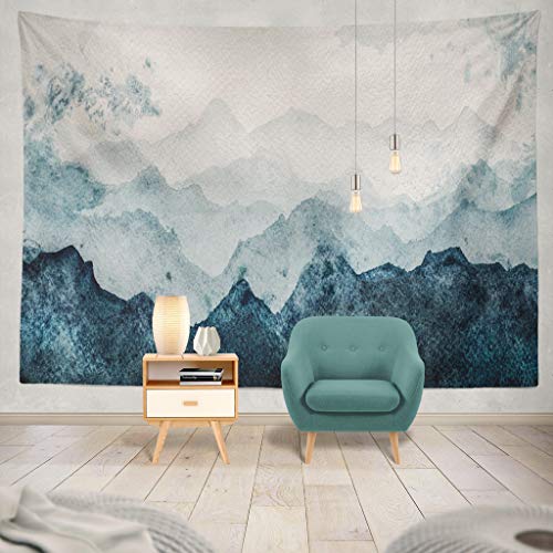 Product Cover Summor Tapestry Blue Mountains Silhouette Watercolor Surface Gift Wrap Scrapbooking Hanging Tapestries 60 x 80 inch Wall Hanging Decor for Bedroom Livingroom Dorm