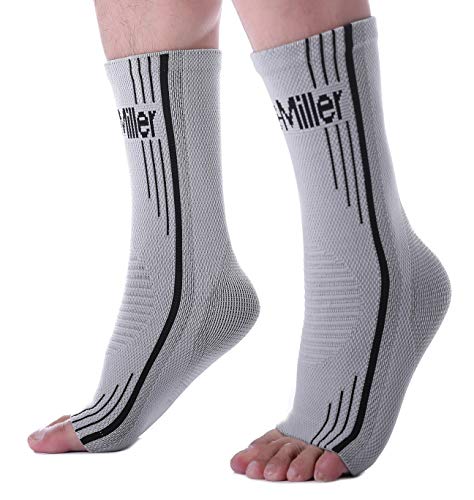 Product Cover Doc Miller Ankle Brace Compression - 1 Pair Support Men Women Best Foot Sleeve Achilles Tendonitis Plantar Fasciitis Arthritis Fracture Reduces Swelling Pain Relief Orthopedic (Solid Gray, M)