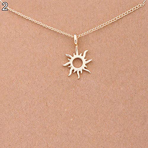 Product Cover Necklace Opeof Fashion Women Compass Sun Leaves Pendant Golden Clavicle Chain Choker Necklace - Sun