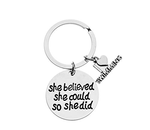 Product Cover Swim Keychain, She Believed She Could So She Did Swimming Jewelry, Swimmer Jewelry for Swimmers & Swim Teams