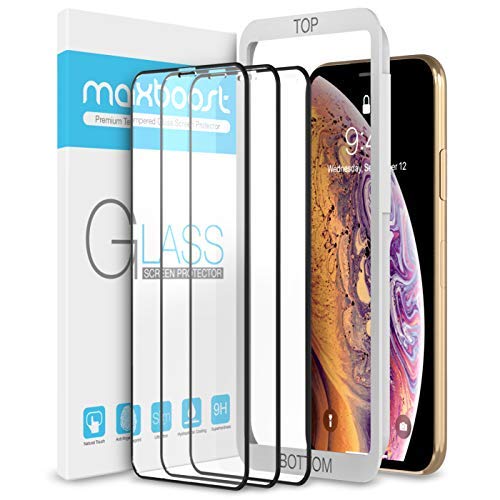 Product Cover Maxboost Edge-to-Edge Screen Protector for Apple iPhone Xs Max (6.5-Inch)(3 Pack) [Touch Accurate] Full Framed Tempered Glass Screen Protector Compatible with iPhone Xs Max 2018 - Pack of 3
