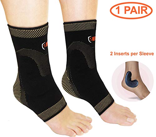 Product Cover NeoAlly Ankle Compression Brace with Silicone Gel and Anti-Microbial Copper Ankle and Foot Support for Plantar Fasciitis Achilles Tendon Pain Ankle Swelling Injuries & Soreness (Pair)