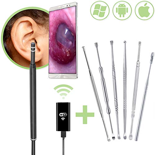 Product Cover Ear Wax Removal System by SimpliWell - Compatible with iPhone, Android, PC and Mac - Wireless Otoscope with Camera, Adjustable LED Lights and 6 Professional Ear Pick Tools for Earwax Removal at Home