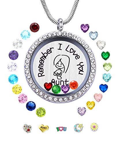 Product Cover JOLIN Living Memory Floating Locket Necklace Pendant with Charms and 24 Birthstones, Best Gifts for Women Girls