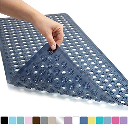 Product Cover Gorilla Grip Original Patented Bath, Shower, Tub Mat, 35x16, Machine Washable, Antibacterial, BPA, Latex, Phthalate Free, Bathtub Mats with Drain Holes, Suction Cups, XL Size Bathroom Mats, Navy Blue