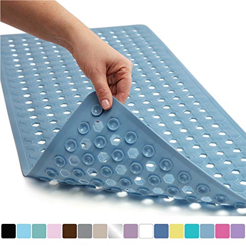 Product Cover Gorilla Grip Original Patented Bath, Shower, Tub Mat, 35x16, Washable, Antibacterial, BPA, Latex, Phthalate Free, Bathtub Mats with Drain Holes, Suction Cups, XL Size Bathroom Mats, Sky Blue Opaque