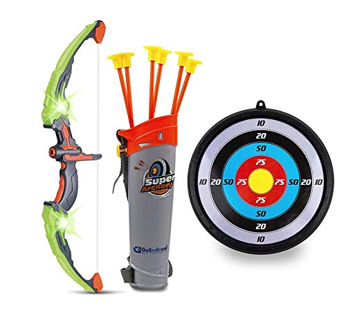Product Cover GoBroBrand Bow Arrow Set Kids -Green Light Up Archery Toy Set -Includes 6 Suction Cup Arrows, Target & Quiver Boys & Girls Ages 3 -12 Years Old
