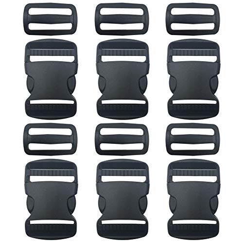 Product Cover EesTeck 6 Set 1.5 Inch Flat Dual Adjustable Plastic Quick Side Release Plastic Buckles and Tri-Glide Slides for Luggage Straps Pet Collar Backpack Repairing (Black, Fit for 1.5