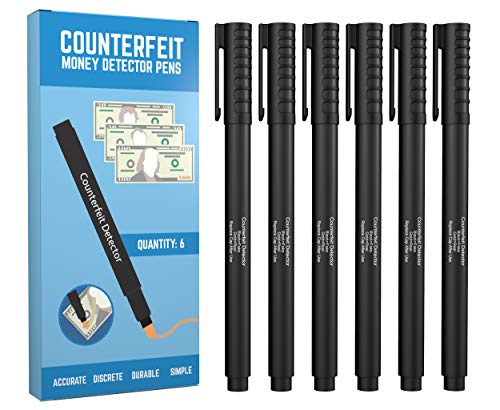 Product Cover Counterfeit Pens - Money Detector Markers - Detects Fake Counterfeit Bills (6 Pens) with Easy Carry Pocket Clip
