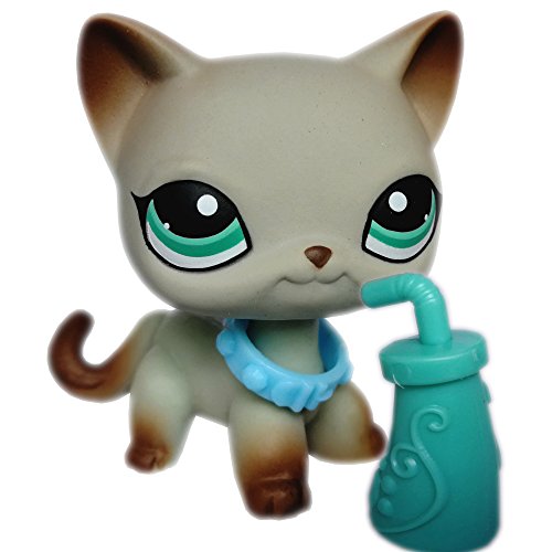 Product Cover Vspiderman LPS Shorthair Cat 391 Grey Green Eyes Siamese Kitten Kitty with Magnet Clear Peg Accessories Collar Drink Collectible Replacement Figure