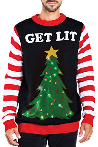 Product Cover Tipsy Elves Men's Light Up Christmas Sweater - Black Lit Funny Ugly Christmas Sweater