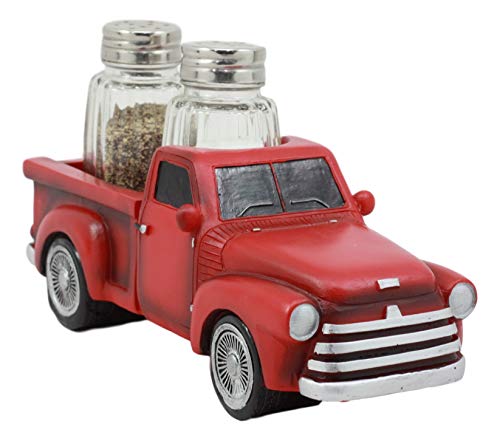 Product Cover Ebros Classic Old Fashioned Red Pickup Truck Figurine Holder For Glass Salt And Pepper Shakers Kitchen Decor Statue