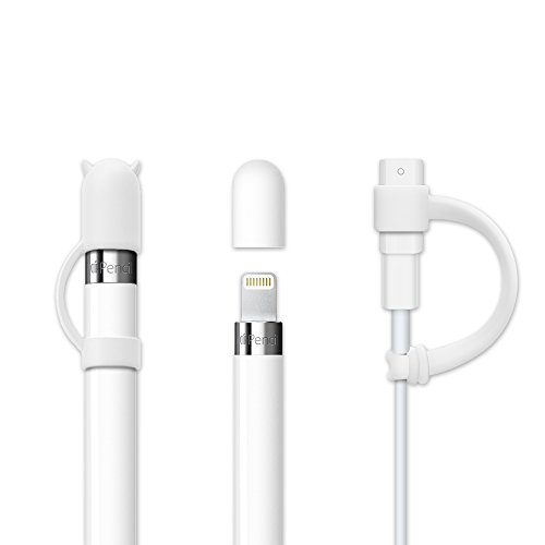 Product Cover [3-Pack] FRTMA for Apple Pencil Cap/Apple Pencil Horn Cap Holder/Cable Adapter Tether for iPad Pro Pencil (Ivory White)