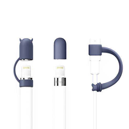 Product Cover [3-Pack] FRTMA for Apple Pencil Cap/Apple Pencil Horn Cap Holder/Cable Adapter Tether for iPad Pro Pencil, Midnight Blue