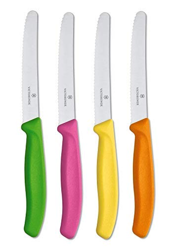Product Cover Victorinox 4.5 Inch Utility Knife Set | Razor Sharp Serrated Edge, Ergonomic Fibrox Pro Handle, Four (4) Pack, Multi Colored